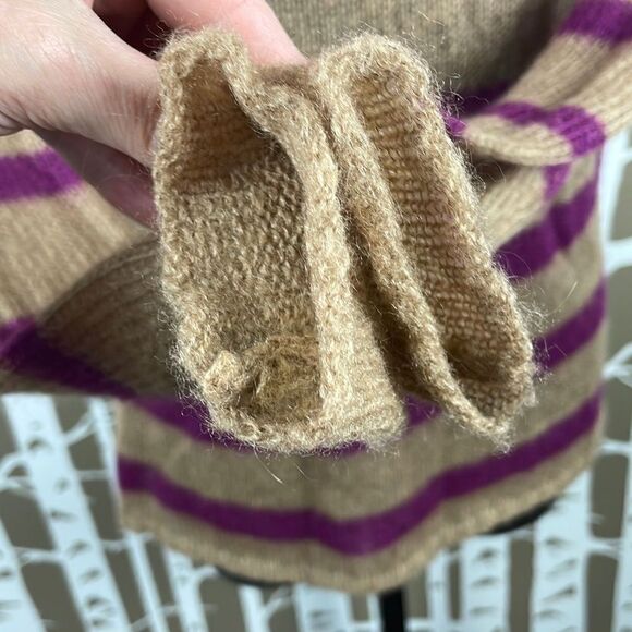 Ann Taylor LOFT Camel Tan & Purple Striped Loose Knit Mohair Blend Sweater sz XS - Picture 7 of 7